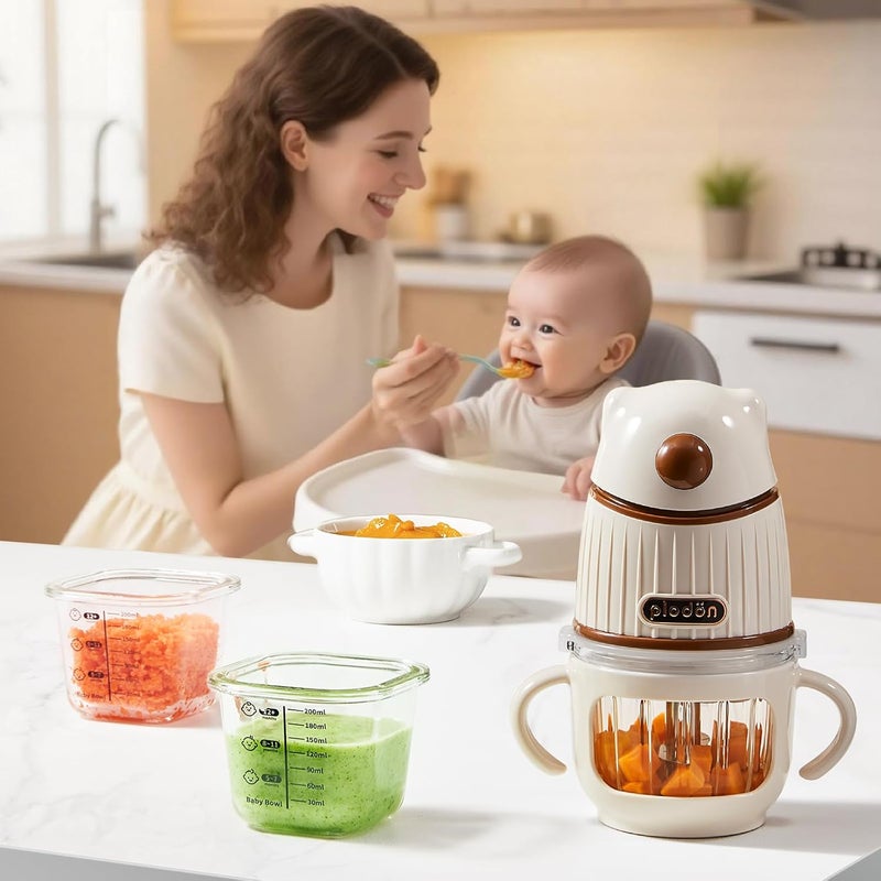 Plodon Baby food processor, 15-in-1 baby food processor set, suitable for fruits, vegetables, and meat, compatible with stage-based recipes, separator, silicone spoon, scraper, (WHITE） - Image 2